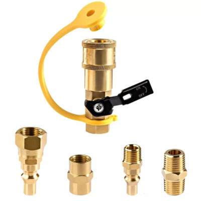 5Pcs RV Propane Quick Connect Fittings Adapter Valve Kit 3/8  Flare X 1/4  NP