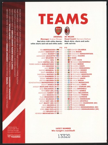 ARSENAL Vs AC MILAN Match Programme Mar 15 2018 Europa league - Picture 2 of 2
