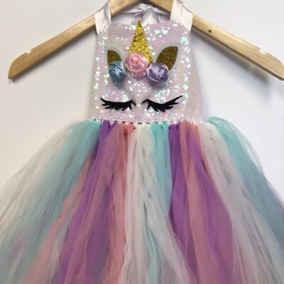 Unbranded Unicorn Girl’s Halloween Costume White Mesh Tutu Skirt Size XS  [M]