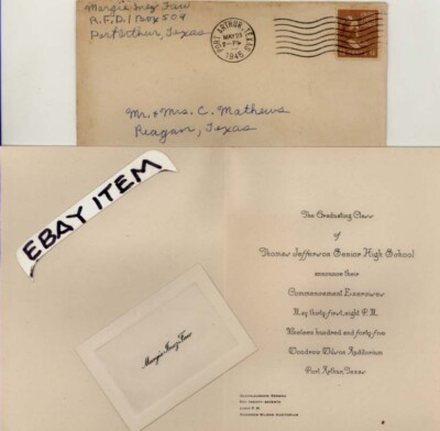 1945 MARGIE INEZ FAW Port Arthur Texas THOMAS JEFFERSON HIGH SCHOOL invitation