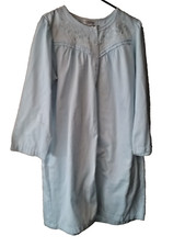 Miss Elaine Powder Blue Cotton Light Robe/House Dress Embroidered, Button L