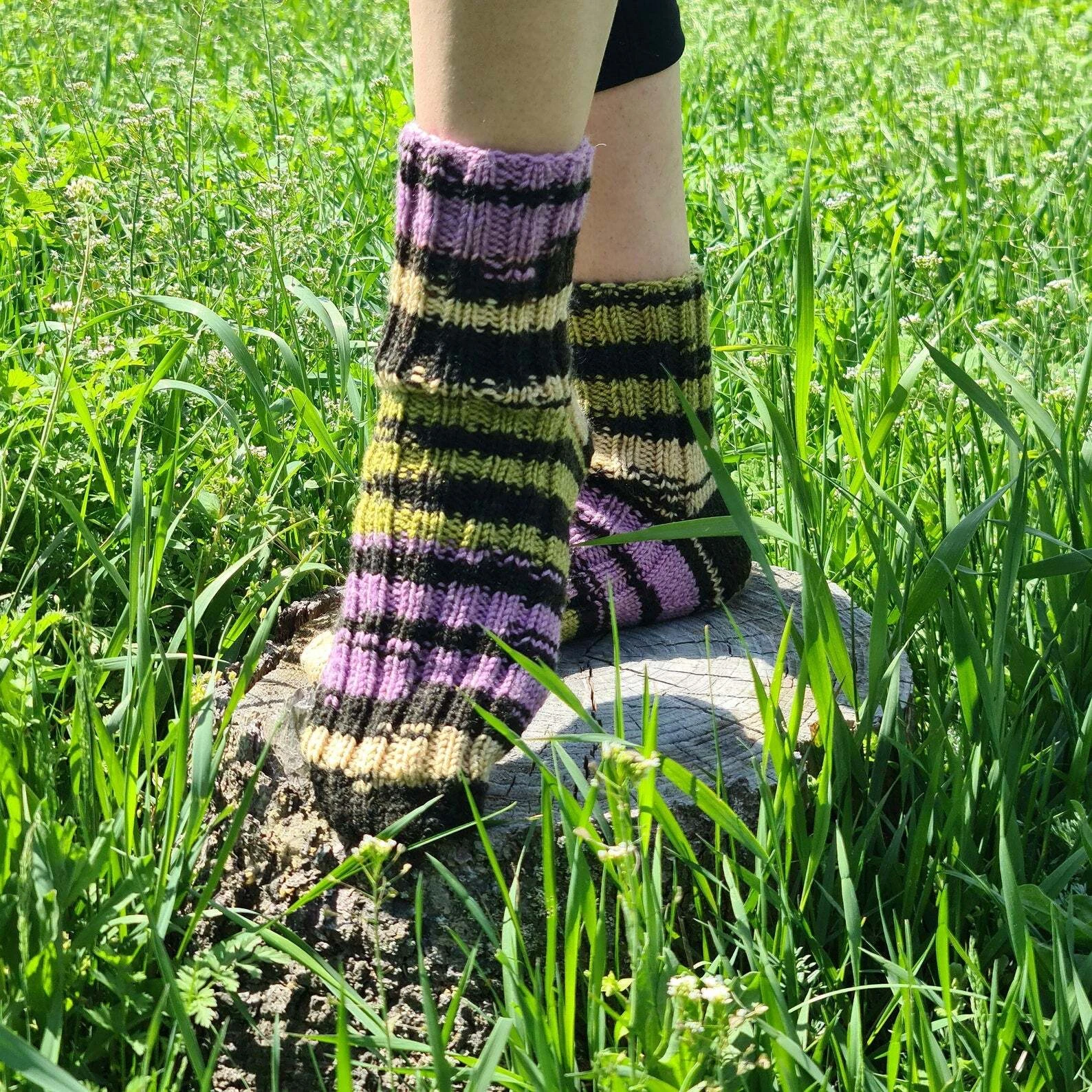 Mismatched Wool Striped Socks