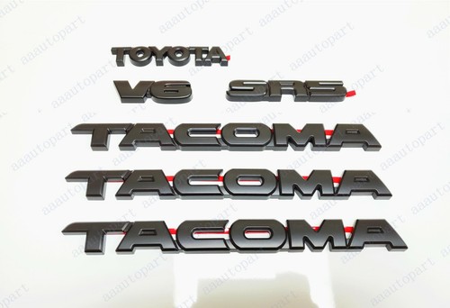 6PC Overlay Kits Matte Black Fit 2005-2015 Toyota Tacoma V6 SR5 Emblem Nameplate - Picture 2 of 4