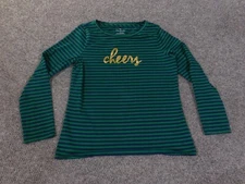 talbots top medium green striped pullover womens cheers knit casual
