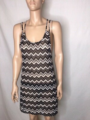 Women's NWT Miken Swim Black Chevron-Print Strappy Black Cover-UP Size S