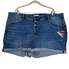 Ava Viv Womens Button Fly Denim Shorts 24W Mid Rise No-Gap Waistband New