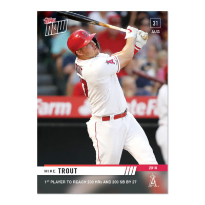 2019 TOPPS NOW # 777 MIKE TROUT 1st Player Reach 200 HR's 200 SB Age-27 Angels 