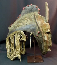 C Art Africain 1940 exceptionnel grand casque masque Marka Mali 50cm3.4kg+ socle