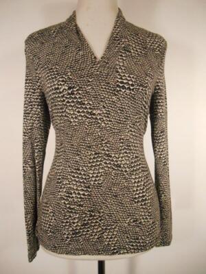 Beautiful Women's Sp Petite Small Talbots Gray Scale Design Long Sleeve Knit Top