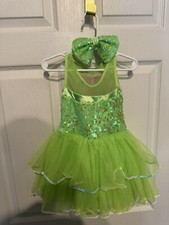 Weissman Lime Green Ballet Tap Jazz Dance Tutu Costume Child Size XS W/ Barrette