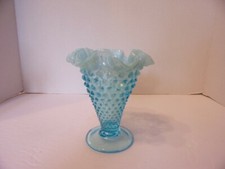 FENTON AQUA BLUE OPALESCENT HOBNAIL 5 1/2" VASE