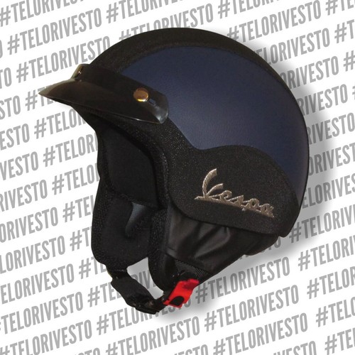 Casco in pelle Vintage personalizzato Vespa nero blu Lambretta Harley  frontino | eBay
