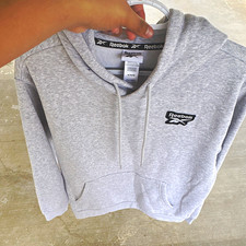 Reebok Men's Gray Fleece Pullover Hoodie Logo Pockets Drawstring Regular M