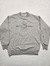 Walt Disney World Sweatshirt Mens Medium Gray Mickey Mouse Embroidered Crewneck