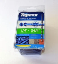 Tapcon 1/4" x 2-1/4" Hex Head Concrete Screws, (75)-w/Drill Bit