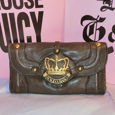 Vintage Juicy Couture Large Brown Genuine Leather Wallet Clutch Y2K Princess