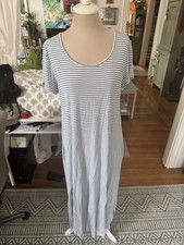 Suzanne Betro Blue and White Striped Maxi Dress L Soft Stretchy Rayon NWOT