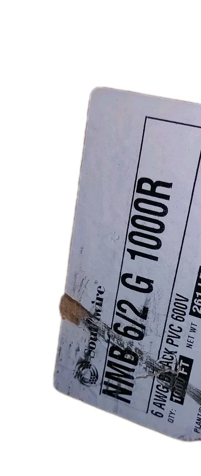 Cable NMB 25’ 6/2 G con cable revestido no metálico de tierra negro 600 V Foto 2 de 2