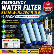 Survival Water Filter Straw Emergency Camping Hiking Water Purifier