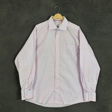Eton Dress Shirt Mens 17.5 Pink Plaid Classic Fit Spread Collar Long Sleeve