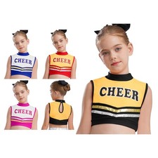 Kids Girls Shirts Letters Printed Vest Dance Crop Top Lyrical Mock Neck Theme