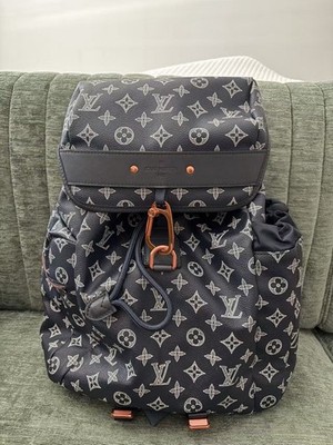 Louis Vuitton Navy Monogram Backpack Drawstring Buckle Gold Hardware