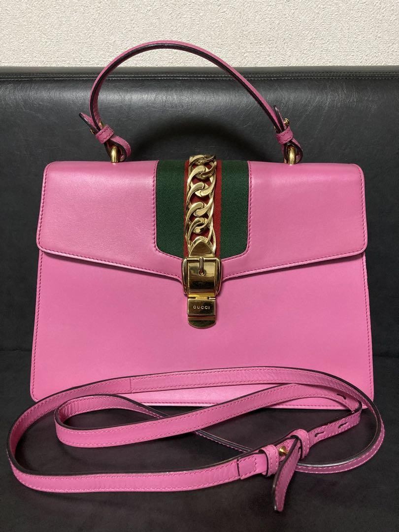 Gucci Sylvie Leather Shoulder Bag in Sherry Pink Pre-Owned