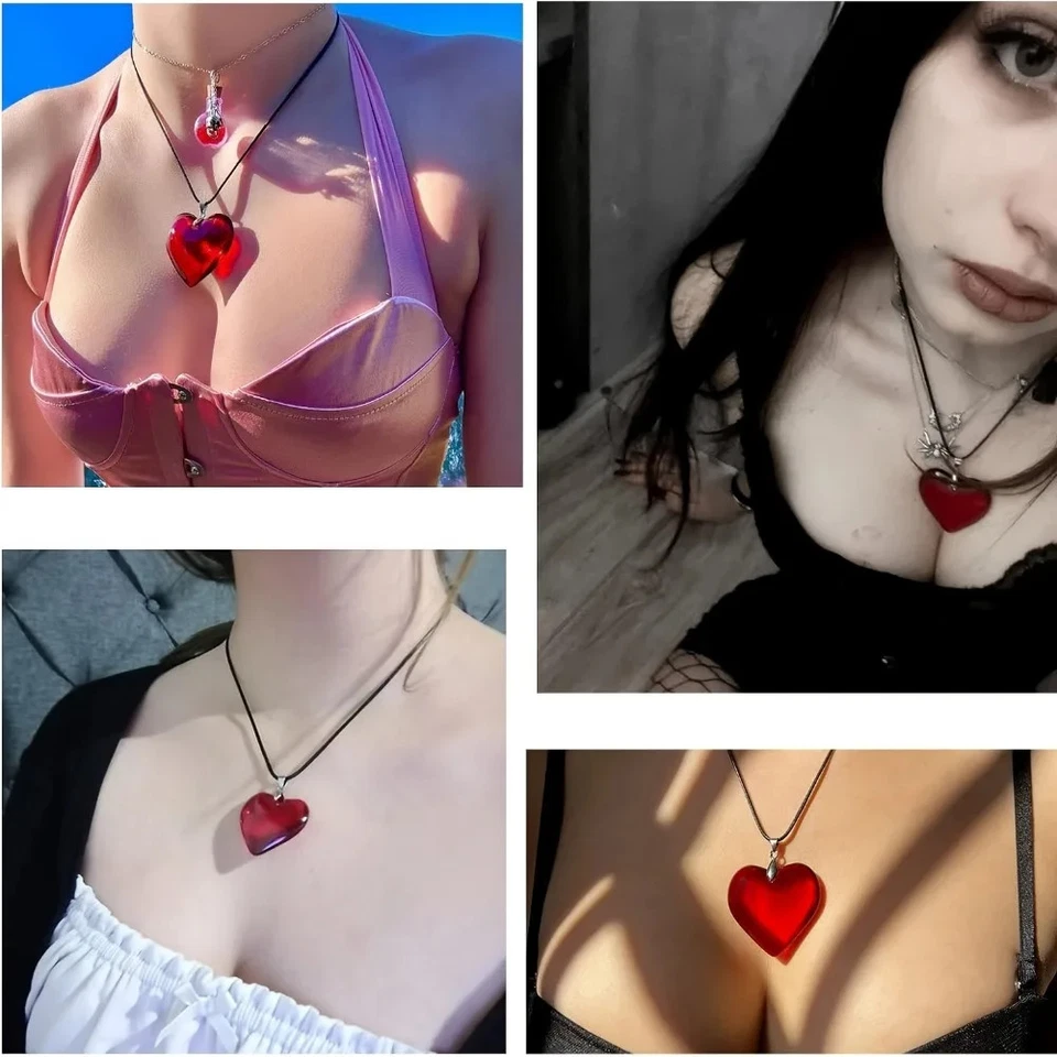 Nuevo Collar Colgante Corazón Rojo Grande Y2K 42mm Joyería Distintiva Regalo Romántico Foto 2 de 4