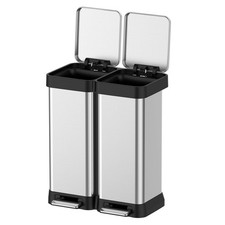16 Gallon Dual Trash Bin 60L Stainless Steel Fingerprint Proof Can Double Lid