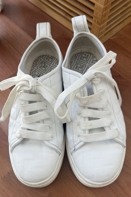 Fendi White Monogram Low Top Lace-Up Sneakers Rubber Outsole Style 8P8017