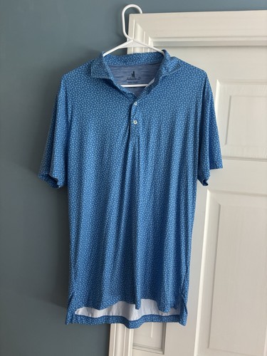 johnnie-O Featherweight Men's M Blue/White Floral Short Sleeve Polo Logo