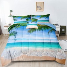 Ocean Comforter Full Size 6 Pieces Beach Bed in a Bag Set Tropical Palm Tree ...