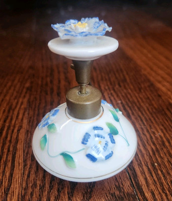 Vintage DeV Porcelain Perfume Bottle Spray Atomizer Applied Flowers Immaculate 
