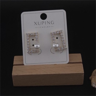 Xuping Pearl Crystal Jacket Earrings Silver White Rectangular Fashion