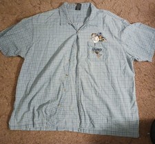 VTG Warner Bros Studio Looney Tunes Plaid Button Up Shirt XXL Embroidered Blue