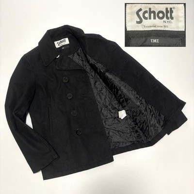 Schott T.M.T Pea Coat Jacket Blouson Men Size M Black Cotton Genuine