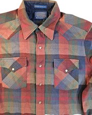 Vintage Pendleton High Grade Western Wear Pearl Button Snap Wool Shirt Men's M