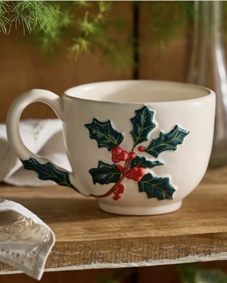 NEW Anthropologie X Terrain Flower of the Month Stoneware Mug, December Holly
