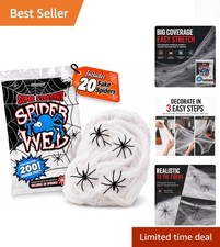 200 Sq Ft Tear-Resistant Fake Spider Webs with 20 Realistic Spiders for Spook...