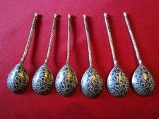 6 antike russische Mokkalöffel 84 Zolotniki Niello Silber