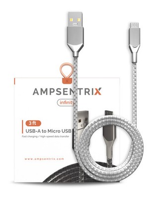 Micro-USB auf USB Typ A Kabel (1 m / 3 ft) (AmpSentrix Infinity) (Silber)