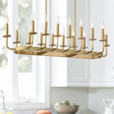 Soft Gold Linear Pendant Chandelier 38 3/4" Modern 16-Light for Kitchen Island
