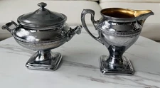 Vtg Silverplate Pedestal Creamer & Sugar Bowl Set Lidded Gold Wash Interior USA