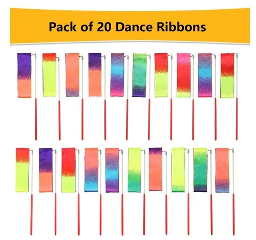 20 Pack Ribbon Dancing Wands Party Favors for Kids, Rainbow Birthday Decorati... - Picture 2 of 7