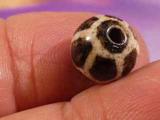 ANTIQUE VINTAGE PUMTEK BEAD LONGEVITY DESIGN LINE DECORATED SOFT PATINA 10.6 MM