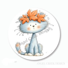 WHIMSICAL CAT AUTUMN LABELS SCRAPBOOK STICKERS FALL FAVORS CAT ENVELOPE SEALS