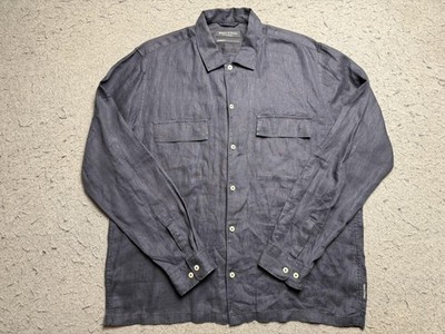 Marc O'Polo Shirt Mens XL Blue Linen Long Sleeve Button Up Casual Lightweight