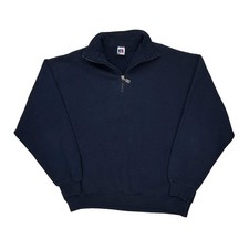 90S Made In USA Russell Athletic Blank 1/4 Zip - 2XL Navy Cotton Blend