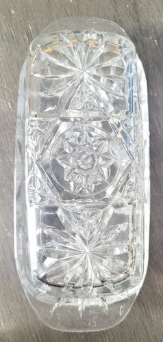 Vintage Anchor Hocking Clear Pressed Cut Glass Covered Butter Dish Starburst