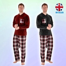 Men's Fleece Pyjama Set Long Sleeve Top  Checked Flannel Trousers Soft